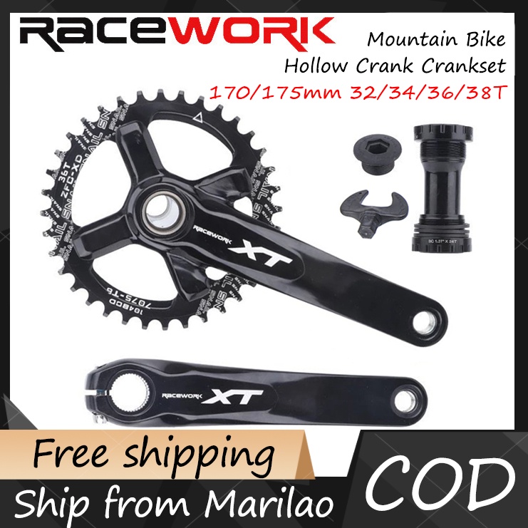 RACEWORK XT Crankset 1x 2x 170 175mm Hollow Crank 104BCD Chainring 32 34 36 38T BB For Mountain bike