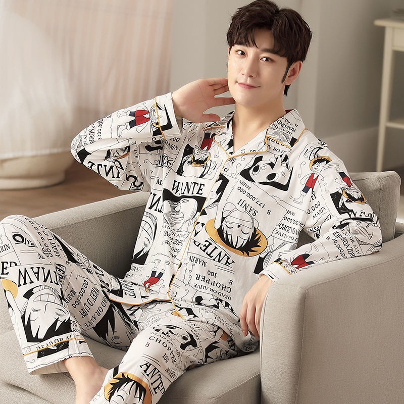 Men Sleepwear Spring And Autumn HighEnd Cotton Long Sleeve Cartoon One