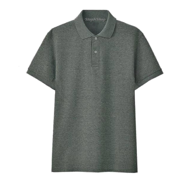 Polo Shirt Acid Dark Grey Cotton Fabric Plain Unisex Adult T-Shirt With ...