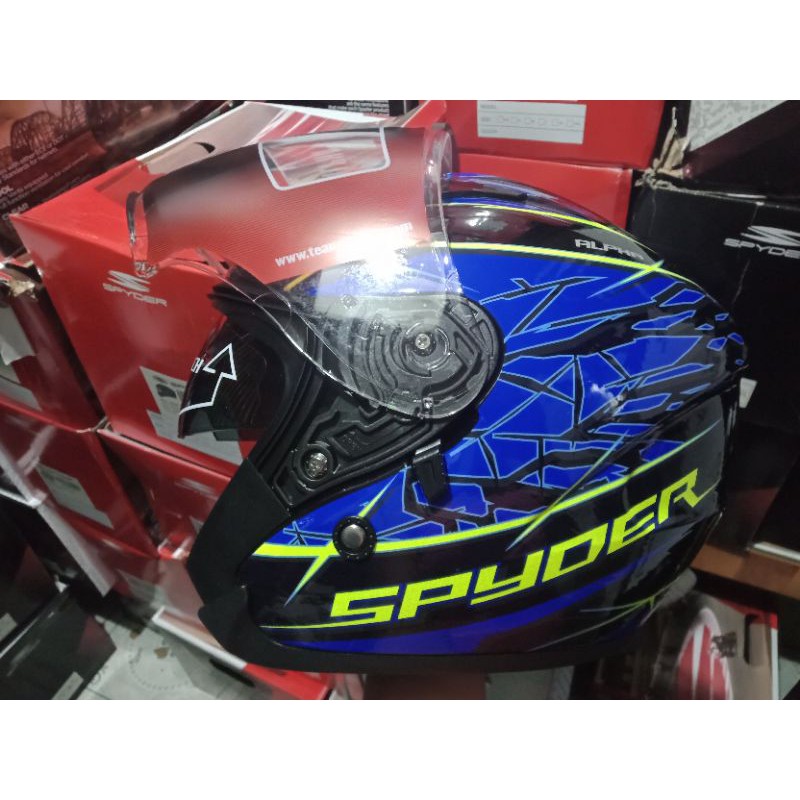 Spyder Alpha Half Face Motorcycle Helmet Black And Blue