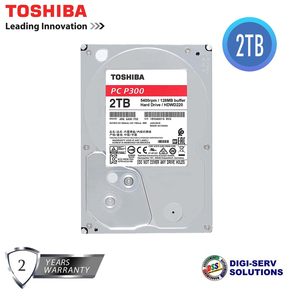 Toshiba P300 2TB Desktop PC Hard Drive (HDWD220UZSVA) 3.5