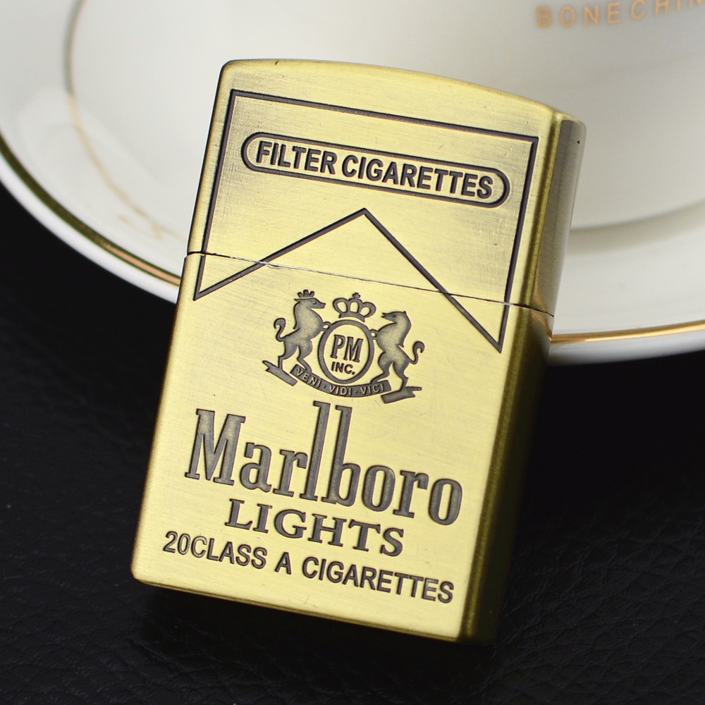 Marlboro Lighter Refillable Lighter Portable Flint Stone Lighter Silver ...