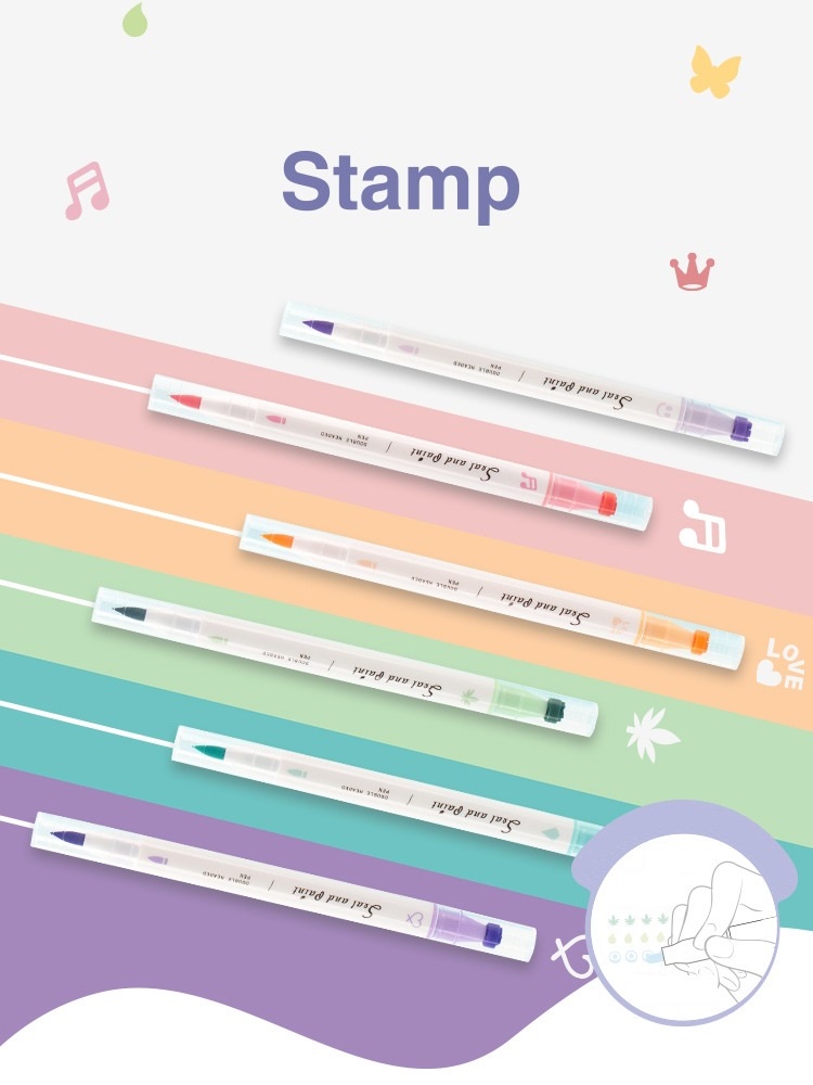 Penlab 6pcs Color Stamp Pen Set Seal Paint Dual-side Brush ...