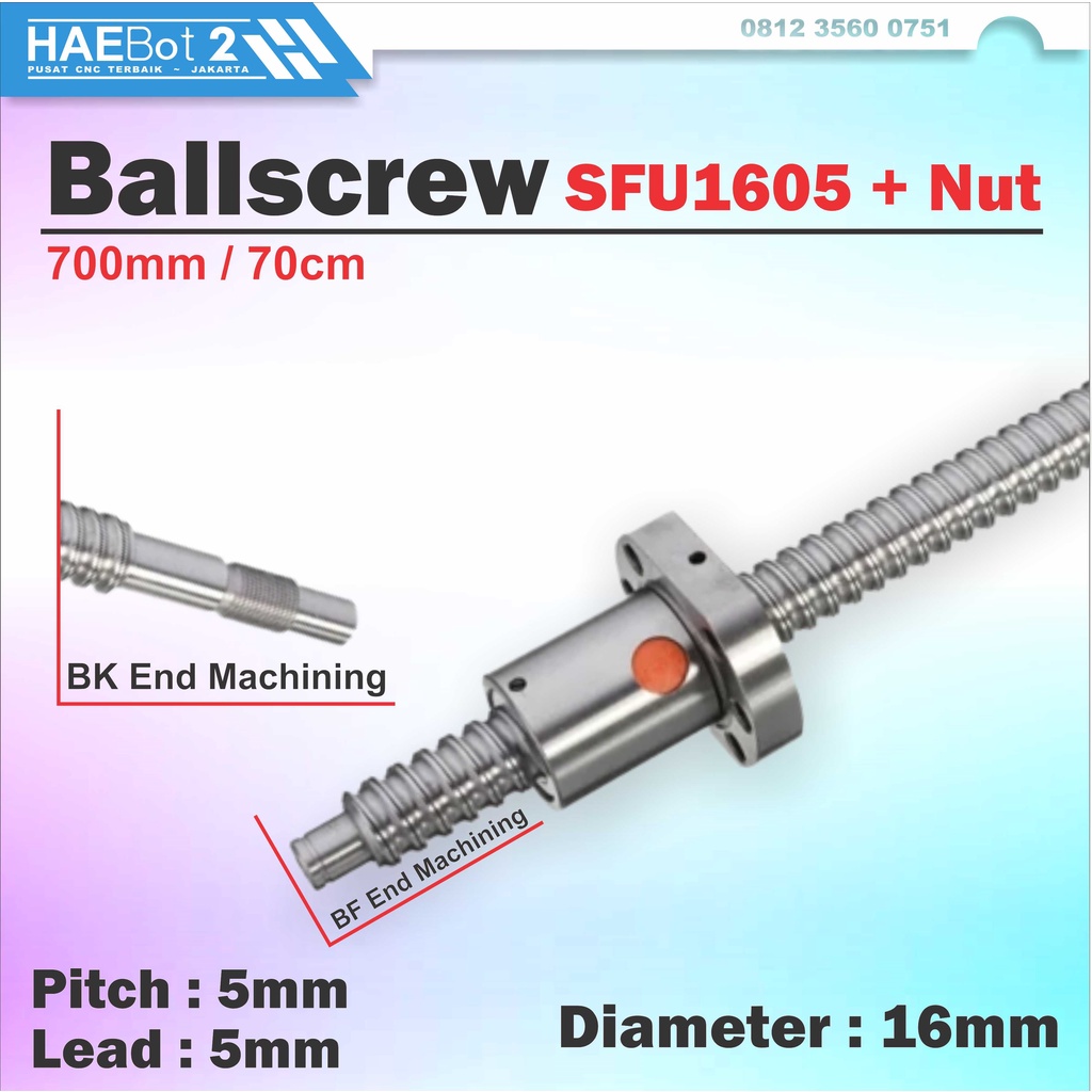 Uxcell SFU1605 Ball Screw Kit - 16mm Dia, 5mm Lead, 700mm Length With Nut For CNC Machines