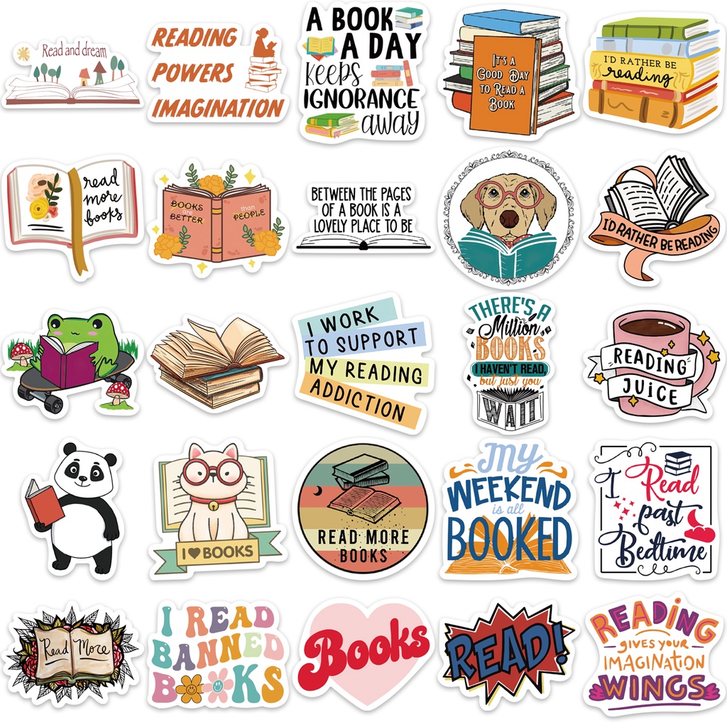 50pcs Book Reading I Love Reading Stickers Graffiti Kids DIY Helmet ...