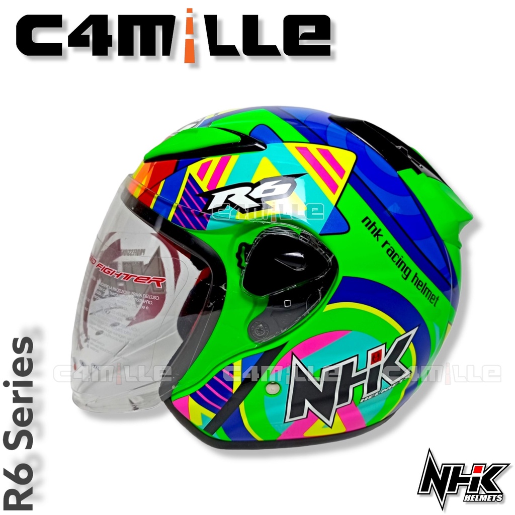 NHK R6 PIGMENT GREEN FLUO HALF FACE HELMET | Shopee Philippines