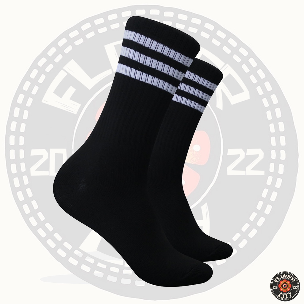PUTIH HITAM Oldschool Socks With 3rd Line Motif White Basic Black No