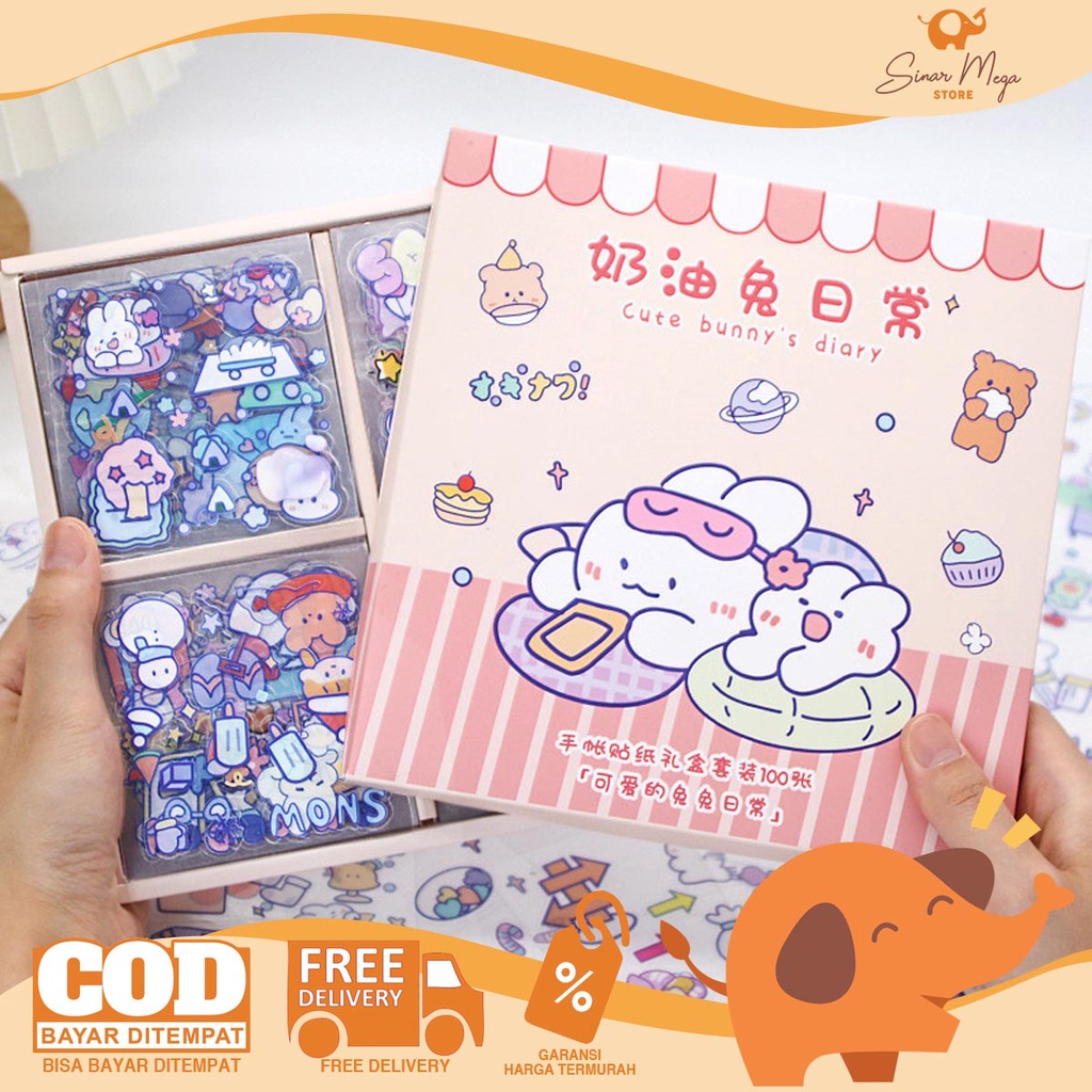 100 Sheets Sticker Set Cute Bunnys Character Motif Diary Deco Stickers ...