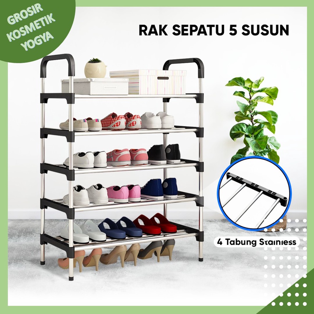 GSF 5-Tier Stainless Steel Shoe Rack G 4105 Portable Shoe Rack | Shopee ...