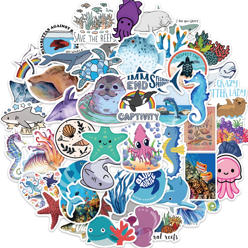 50/100pcs Cute Marine Life Cartoon Stickers Kawaii Kids Graffiti DIY ...