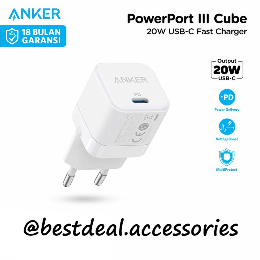 Anker Charger 20W PowerPort III Cube USB Type C PD - A2149 | Shopee ...