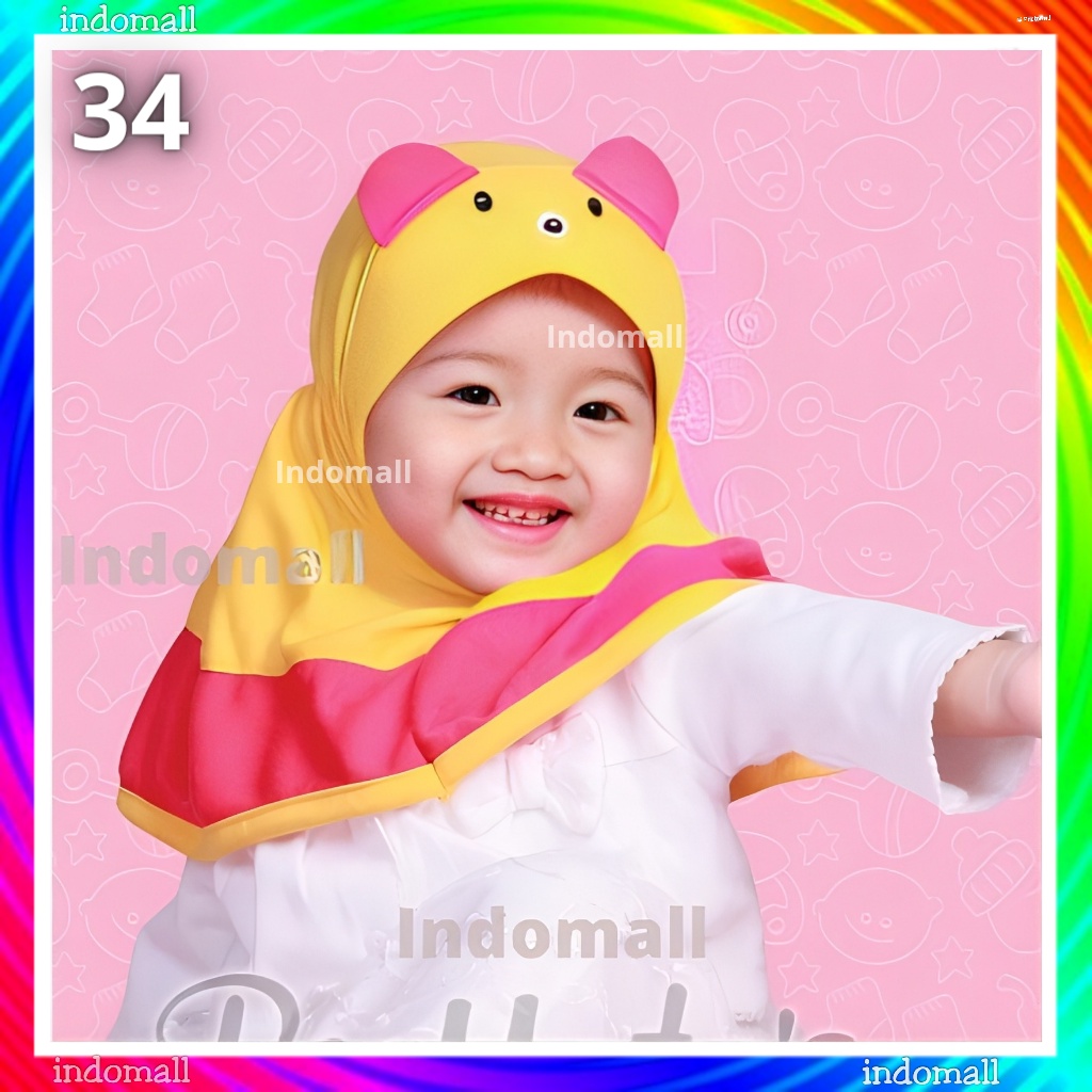 Hijab Kids Baby Girls 0 6 12 Months To 2 Years PANDA Character Instant ...