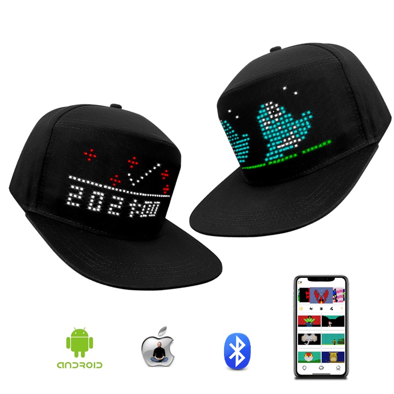 Luminous LED Cap DIY Custom Words Flashing Scrolling Message LED Caps ...
