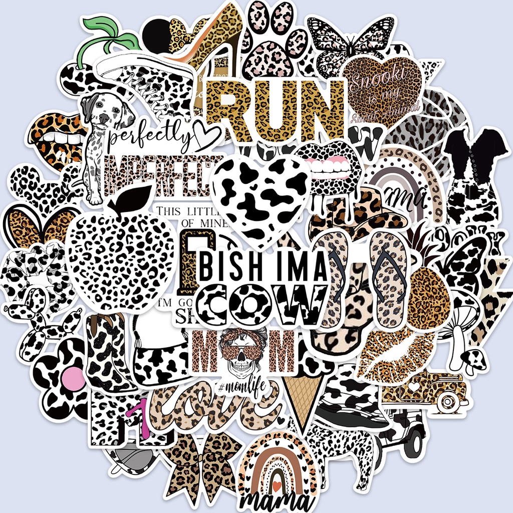 50pcs Black White Leopard Print Spot Cartoon Stickers Gift DIY Book ...