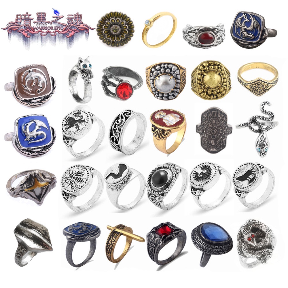 Dark Soul 3 Ring Cat Dragon Snake RingFashion Black Red Sapphire ...
