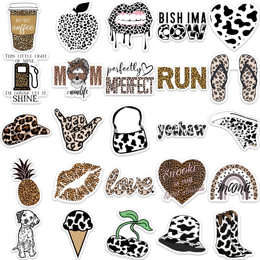 50pcs Black White Leopard Print Spot Cartoon Stickers Gift DIY Book ...