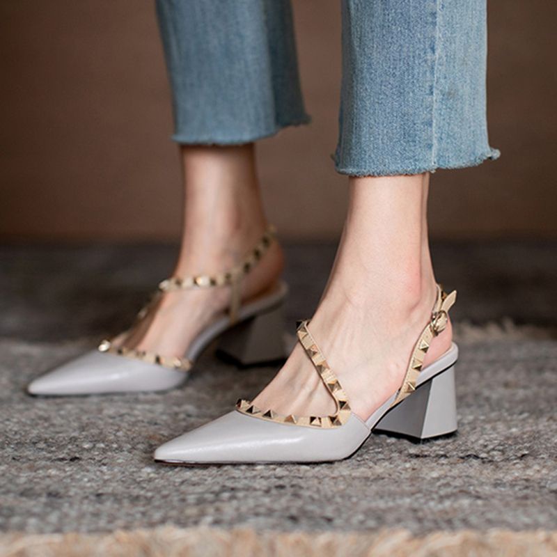 Hot Sale French Style Rivets Pointed Toe High Heels 2023 New Summer ...