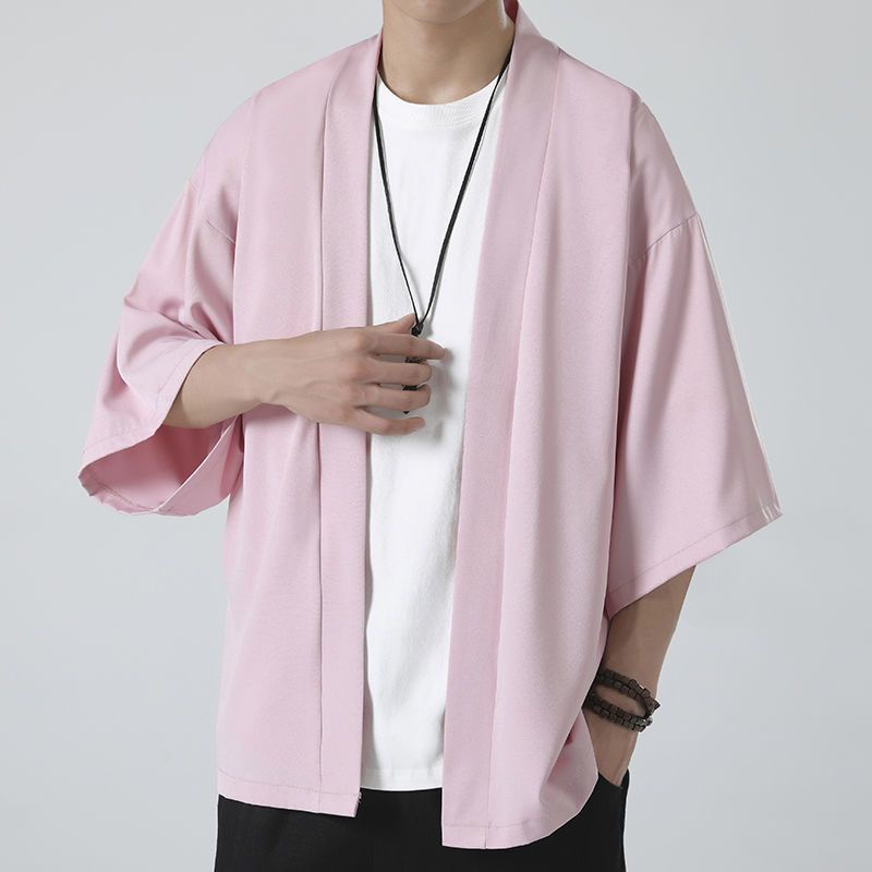 Pink Thin Style Ice Silk Three-Quarter Sleeve Kimono Cardigan Jacket ...