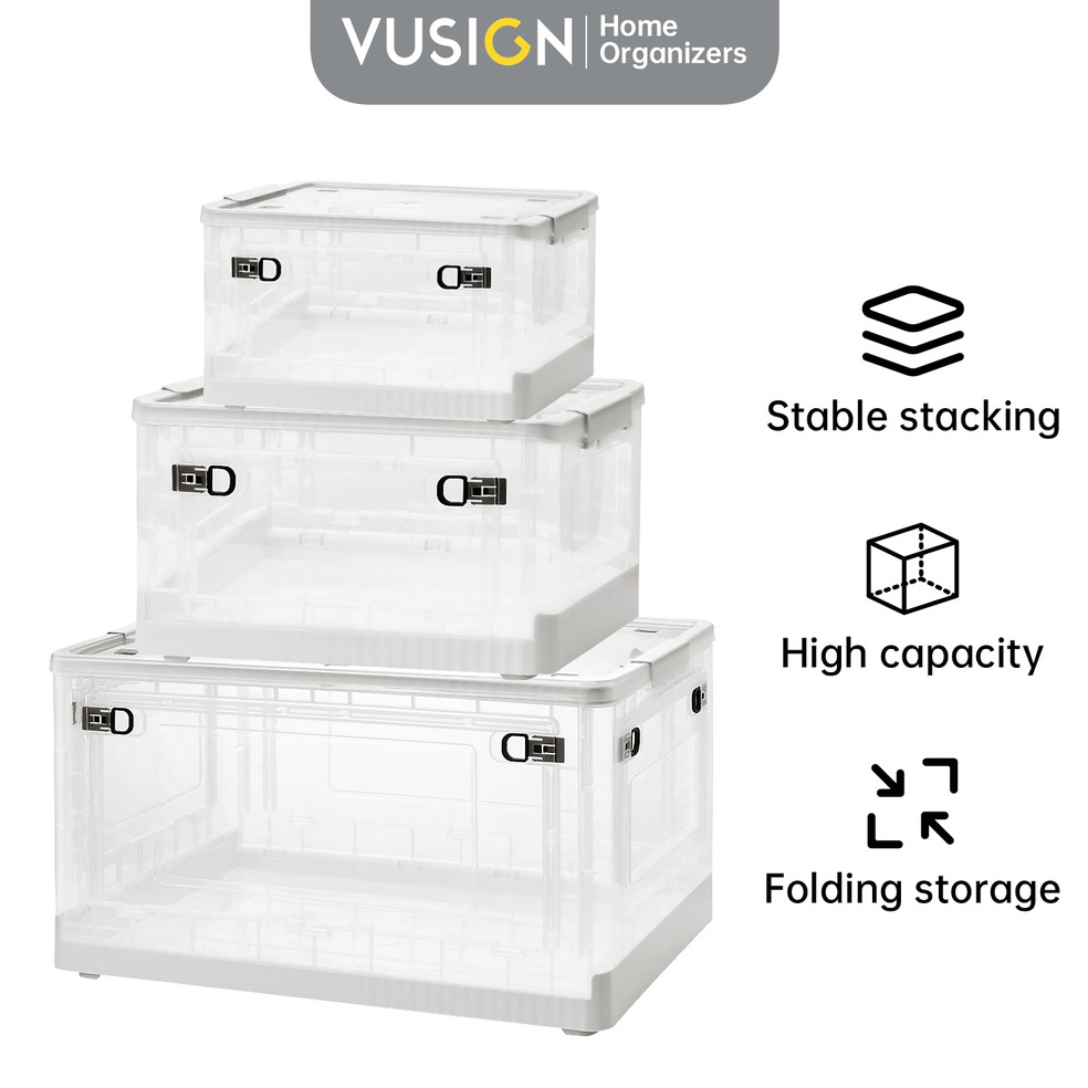 Vusign Foldable Storage Box / Transparent Plastic Storage Box on Wheels ...