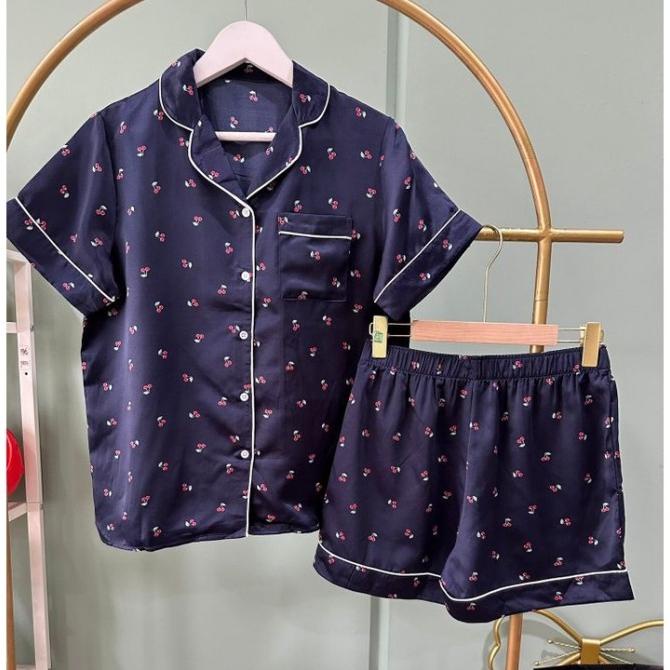Pajama Set GU by UNIQLO Satin Pajamas Cherry Motif