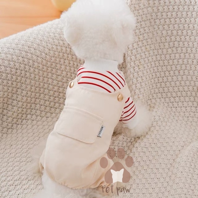 Petpaw Dog Cat Clothes Overalls Jumpsuit With Inner Stripe Shirt Cotton ...