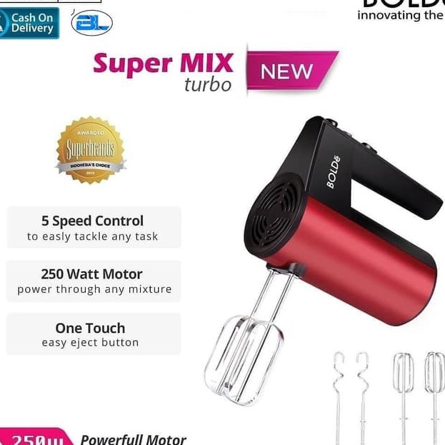 Kho580 Hand Mixer Bolde Super Mix Turbo 5speed Body Stainless Steel