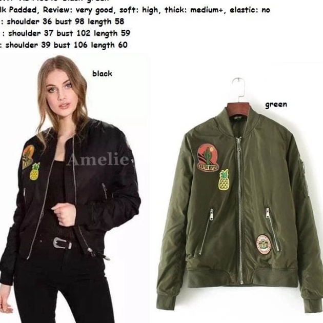 Korean Women's Motorcycle Bomber Jacket Import AB445643 Army Black