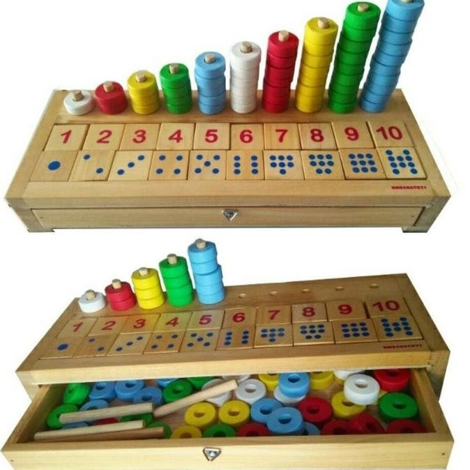 Children's Educational Wooden Toy Abacus Box Counting Numbers Domino GS ...