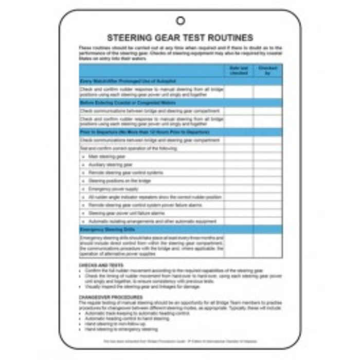 [New] Safety Checklist Card Ship Steering Gear Test Routines Checklist
