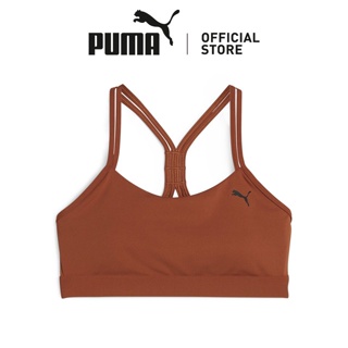 Puma Training mid support sports bra in pink with burgundy logo