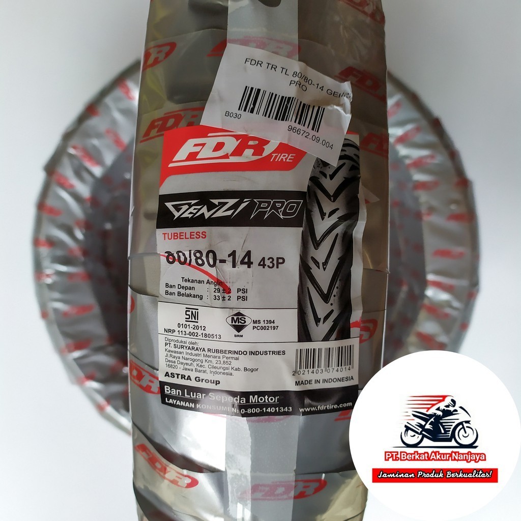 Fdr Genzi Pro 80/80-14 Matic Tubeless BONUS Pentil Motorcycle Tires ...