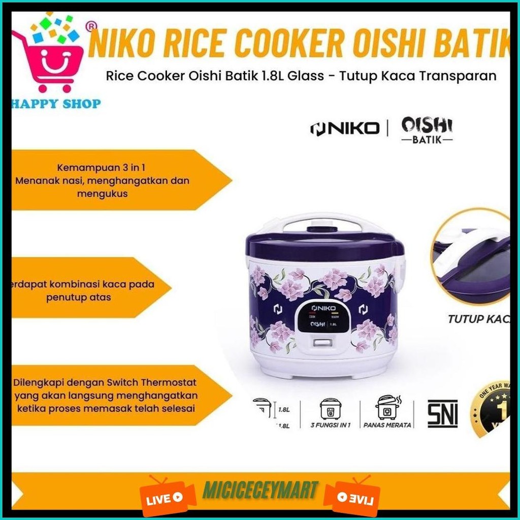 Niko Rice Cooker Oishi Batik Nk 18 - Transparent Glass Lid, Very ...