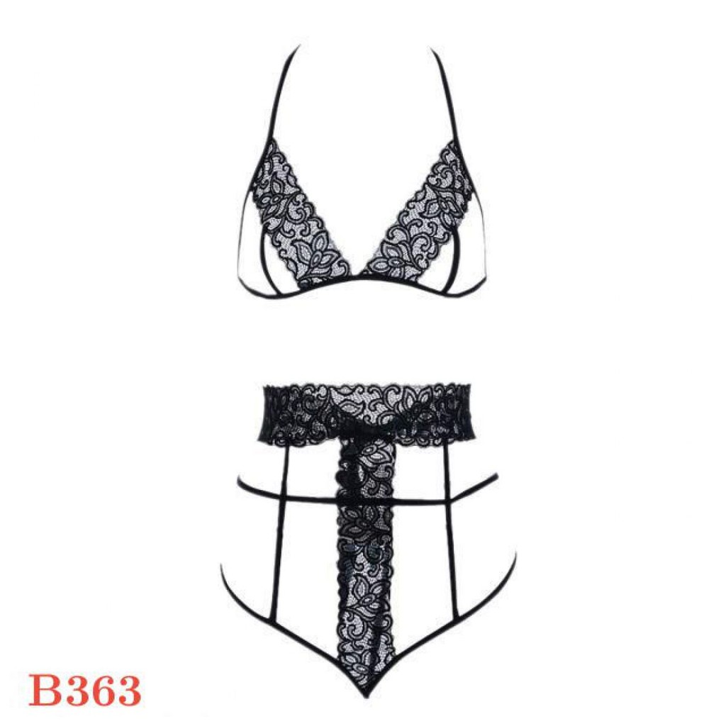 Open Cup Bra and G-String - One Size - Black main image 0