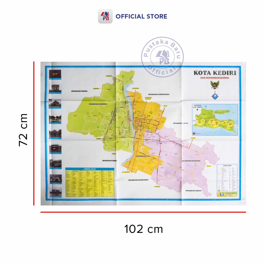 Kediri City Map / Kediri City Sheet Folding Map / Solar Gold - BB ...