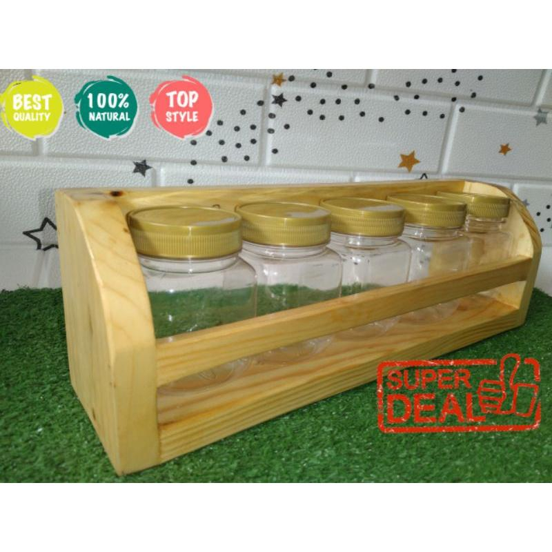 KAYU Corner Decoration Kitchen Spice Rack Teak Wood Spice Container
