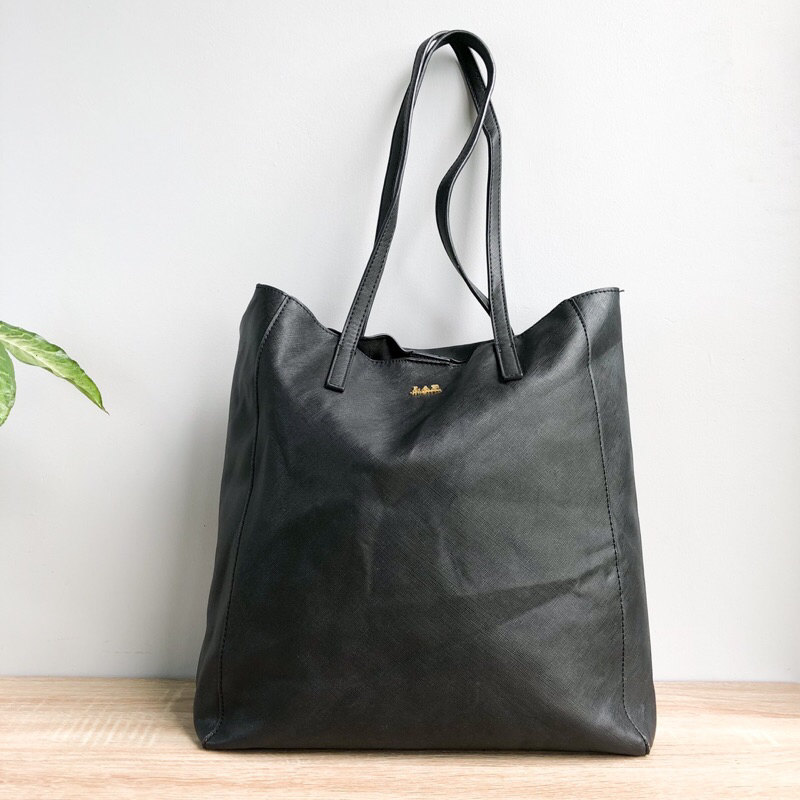 HITAM Women's TOTE BAG Lightweight SAFFIANO Leather Black Color Large ...