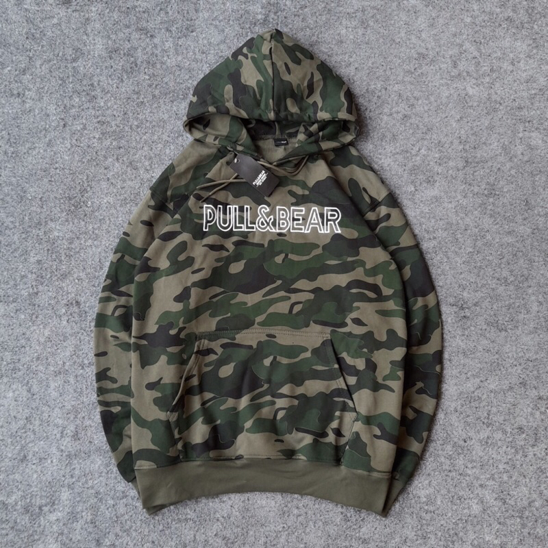 Pull&bear ARMY LOGO Hooded Sweater Jacket EMBROIDERED FONT FULLTAG ...