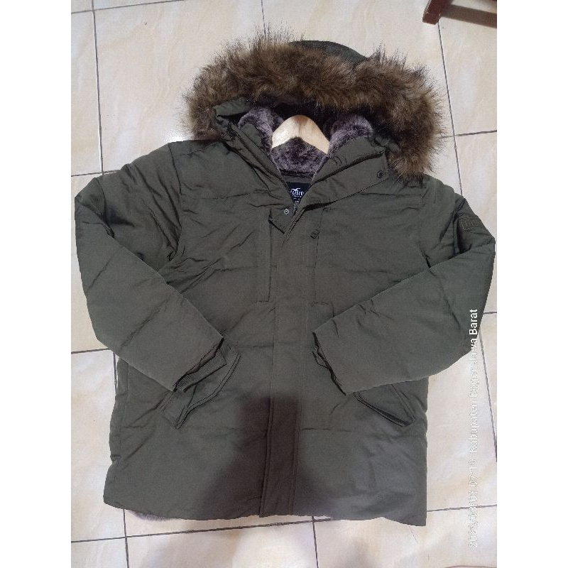 Hollister faux fur hooded parka jacket in grey