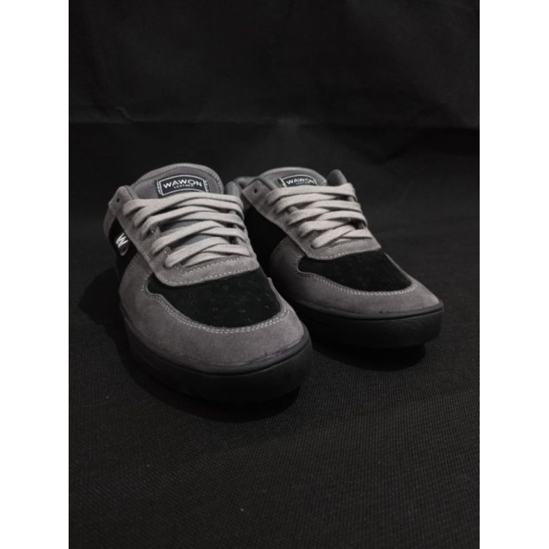 Fat SNEAKER SKATEBOARD Luxurious WAWON LEATHER Shoes Gray MIX BLACK