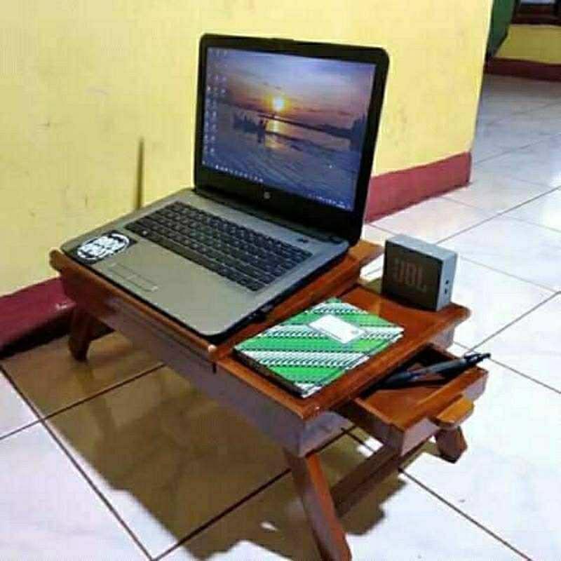 KAYU Study Table Folding laptop Table Original Teak Wood Acacia Wood Raw Teak Wood Shopee