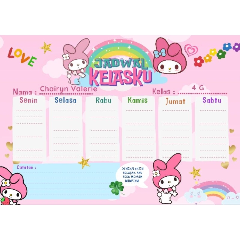 Custom lesson schedule / lesson Roster / school schedule / school ...