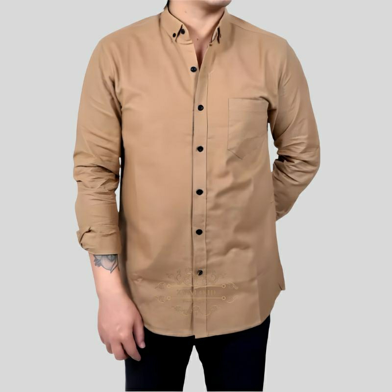 KEMEJA Men's Plain Shirt Long Sleeve Light Brown Color Latest casual ...