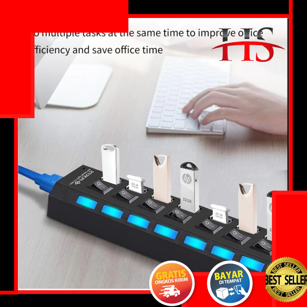 Usb HUB 7 PORT OUTPUT SWITCH ON LED 2.0 PC LAPTOP USB SLOT EXTENSION ...