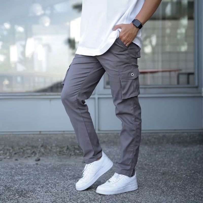 Men's Long Cargo Pants Cream Slim fit Light Gray A016 Shopee Philippines