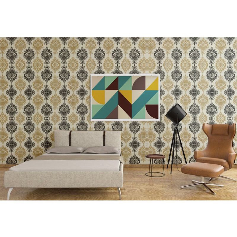 Living Room Wall Wallpaper With Yellow Brown Batik Motifs Aesthetic