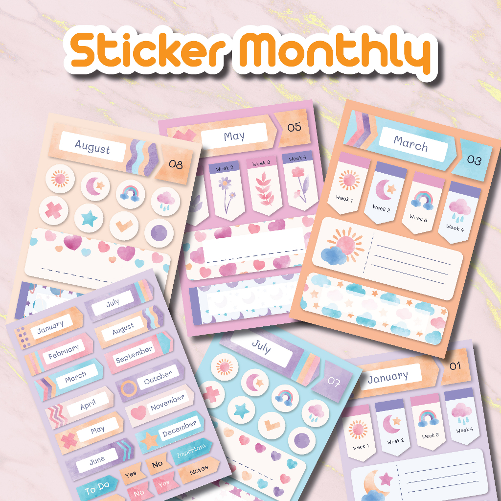 Sticker Monthly Planner Cute Label Aesthetic Pack | Journal Deco ...