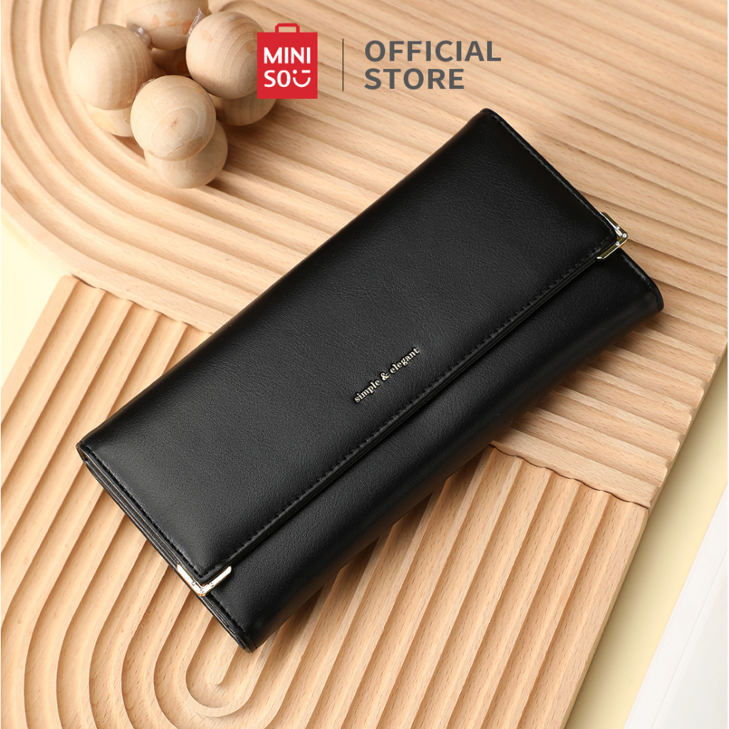 Miniso Women's Wallet Long Bifold Wallet Metal Buckle Fashion Bag Simple Classic Wallet