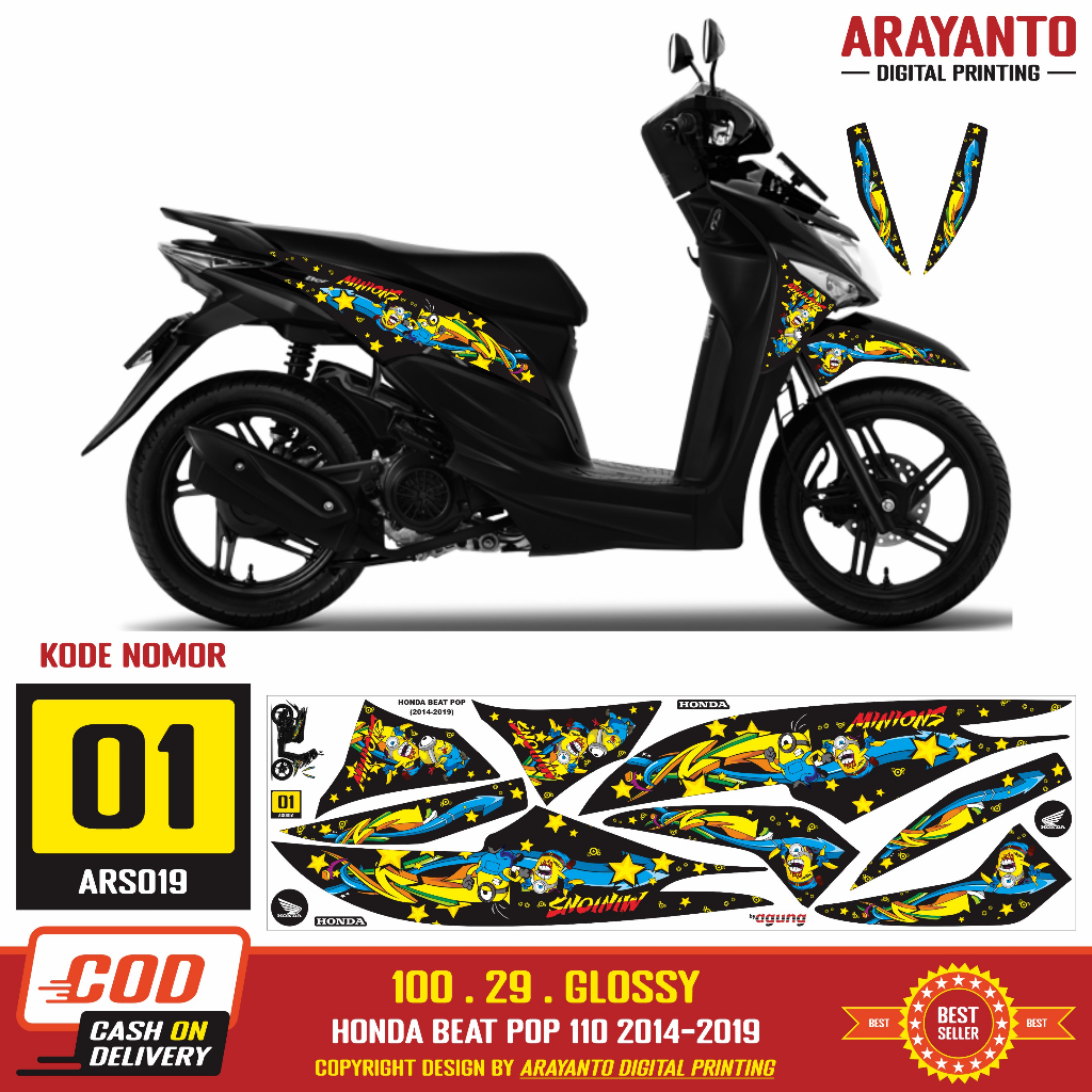 Sticker Striping Honda Beat Pop 110 2014-2019 ARS019 Minions Doff ...