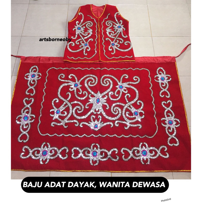 MERAH WOMEN'S DAYAK CLOTHING (RED SEQUENCE SILVER) | Shopee Philippines