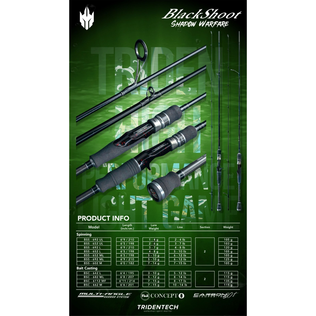 Tridentech Black Shoot Rod UL Rod Casting Rod Ultra Light Rod FujiRing ...